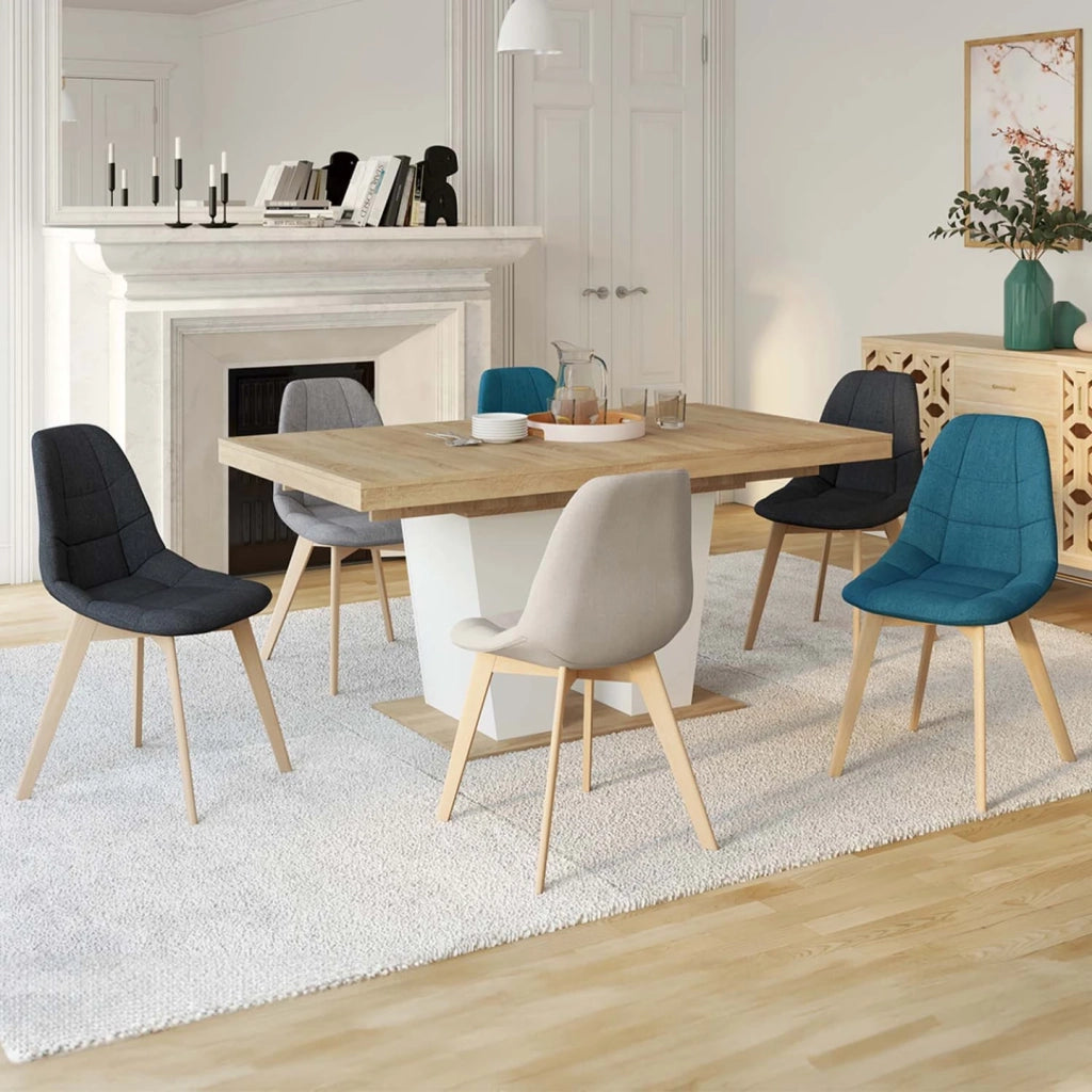 IDMarket - Set di 6 sedie scandinave GABY in tessuto misto beige, grigio chiaro, blu anatra x2, grigio scuro x2