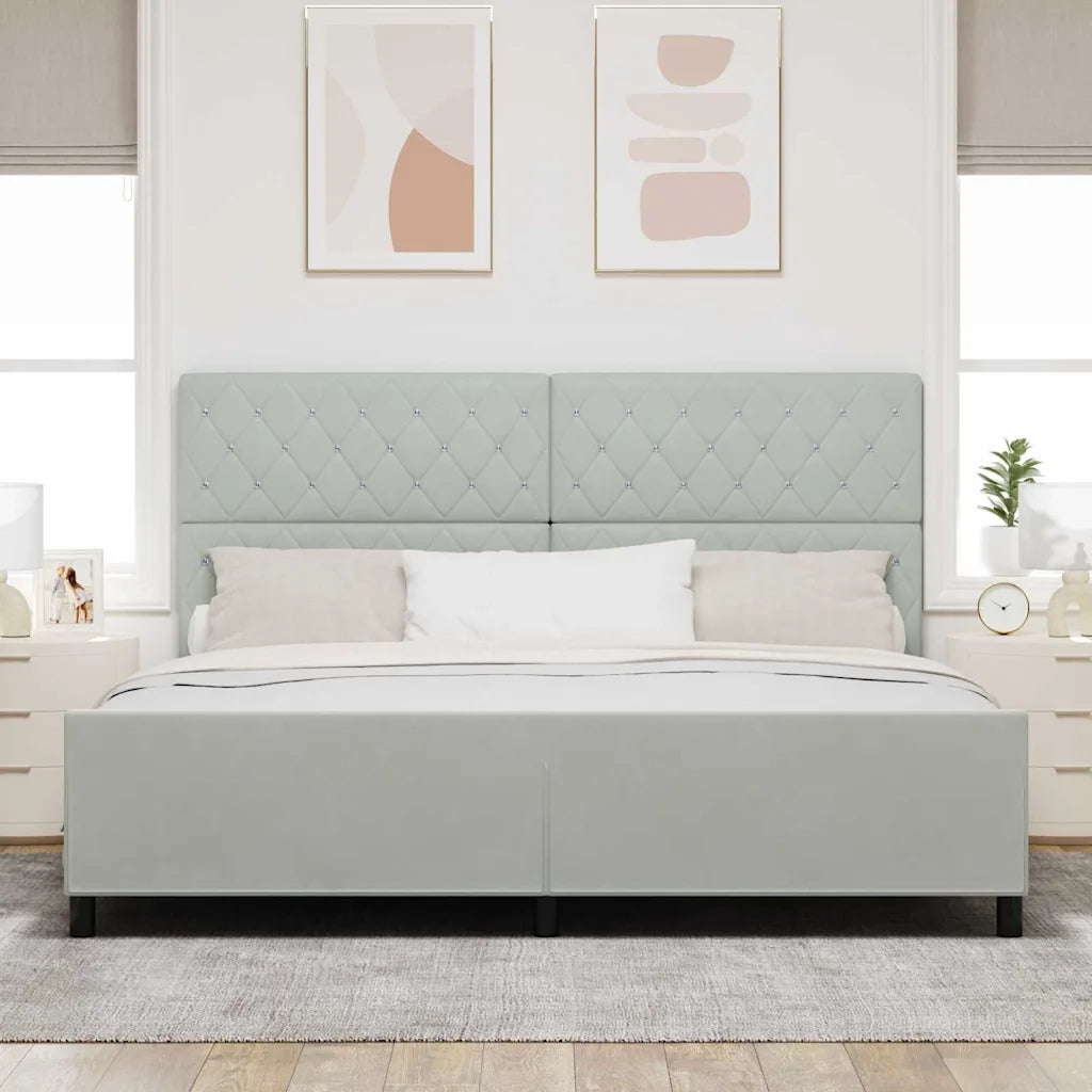 Letto a molle con testiera-Rete con Testiera Grigio chiaro 200 x 200 cm Velluto