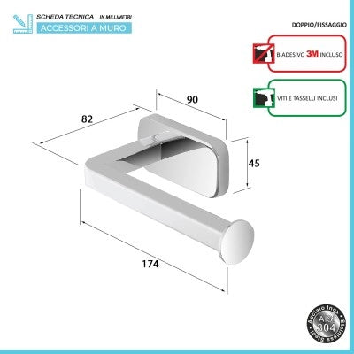 Porta rotolo wc a muro in acciaio inox con doppio fissaggio