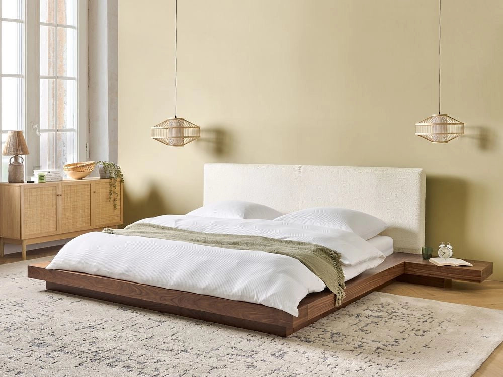 Letto stile Giapponese moderno 180 x 200 cm Comodini Laterali Marrone Testiera Boucle