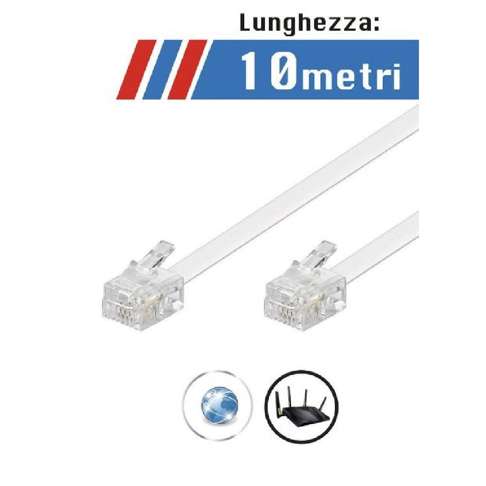 Trade Shop - Cavo Prolunga Telefonica Rj11 10mt Maxtech Rj11-10m Collegamento Modem Telefonico -