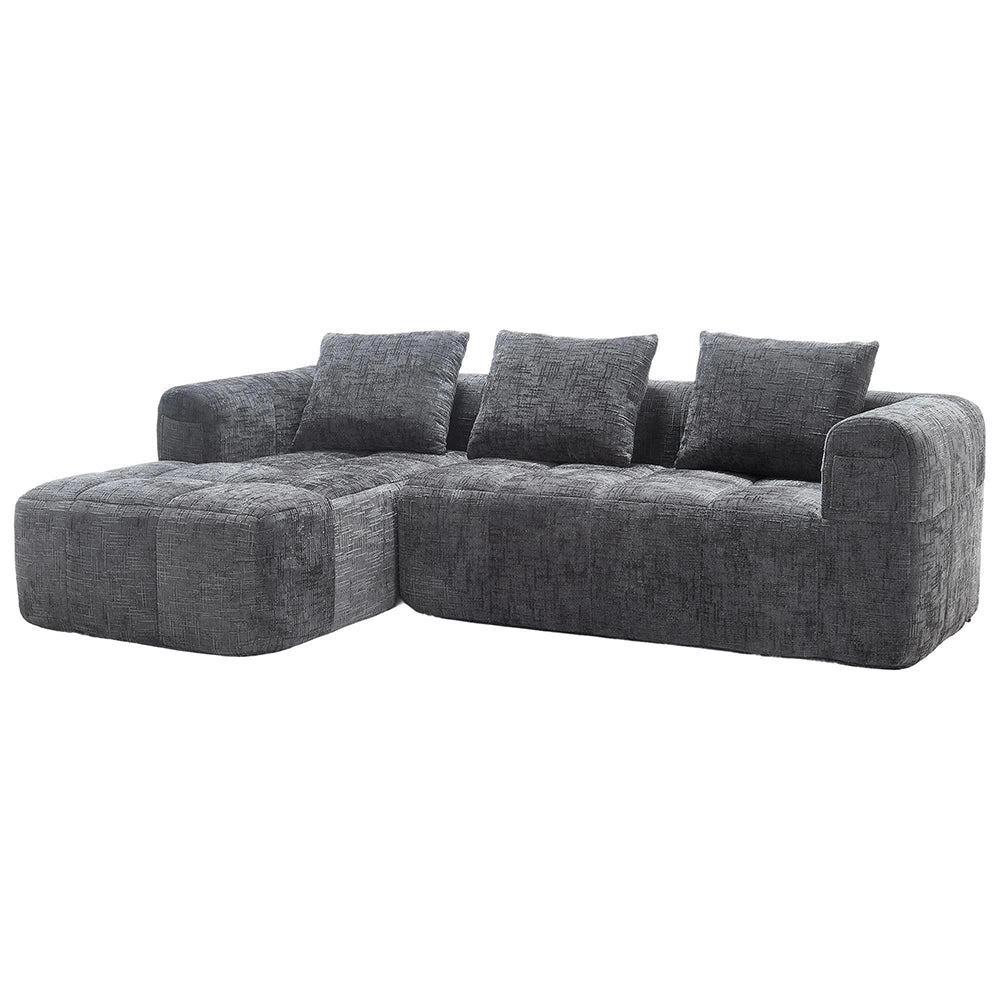 Divano angolare moderno - Xylo - 3 posti in L, chenille, grigio