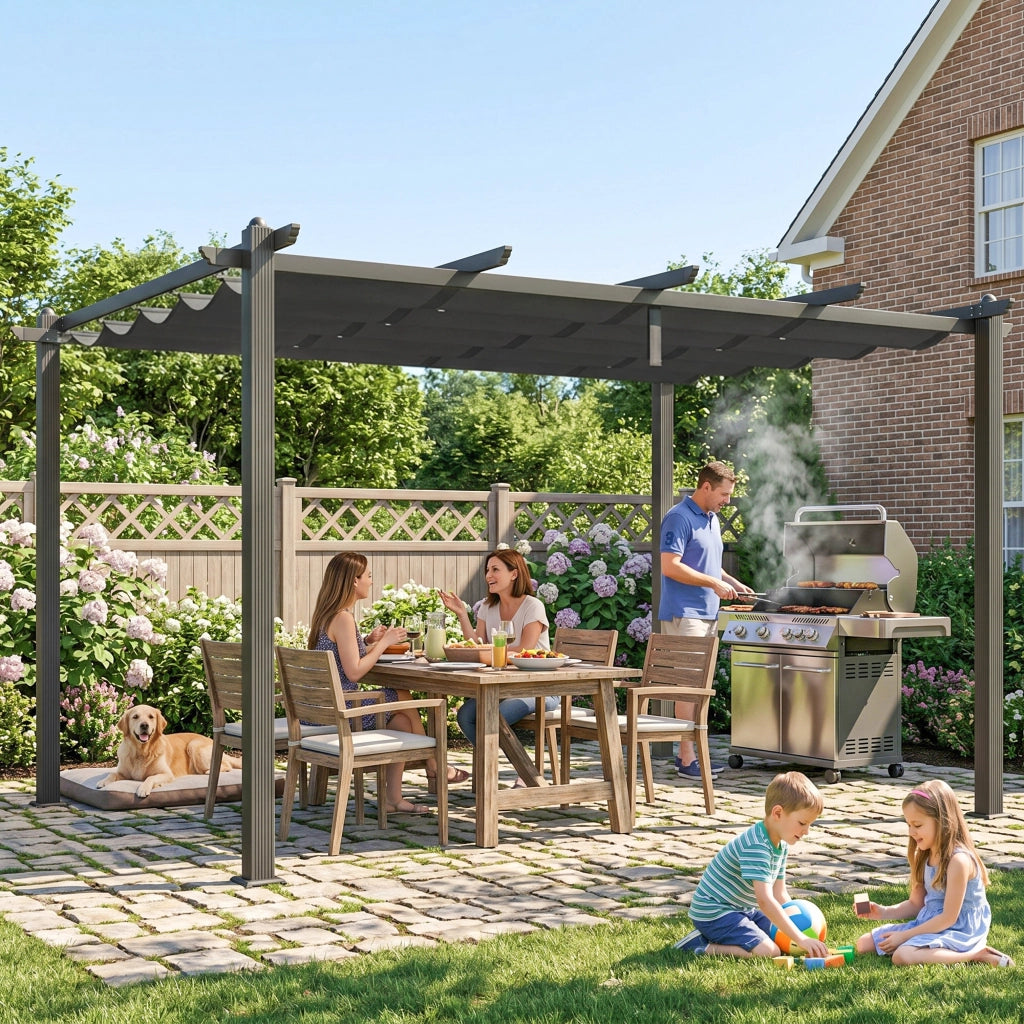 Pergola Gazebo Giardino 4x3 m ¨C Zephmum ¨C Alluminio Poliestere Grigio Scuro
