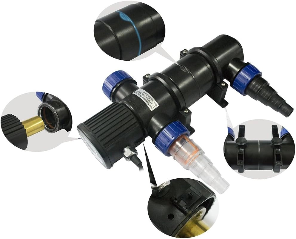 ® Lampada Disifettante UVC per Laghetti da Giardino 11 Watt Cavo 5m 3 Adattatori Sterilizzatore per Acquario Lampada di Sterilizzazione Filtro Luminoso