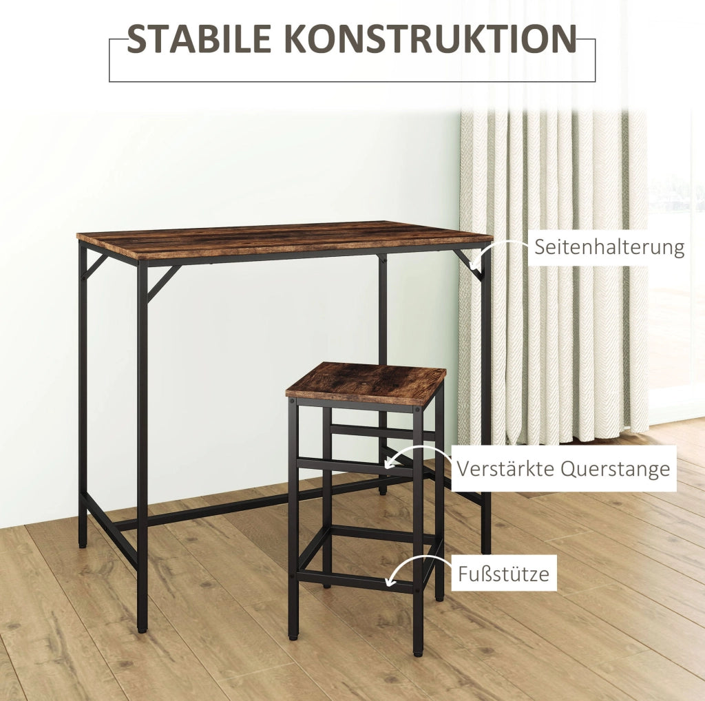 Set tavolo alto con 4 sgabelli, marrone rustico e nero