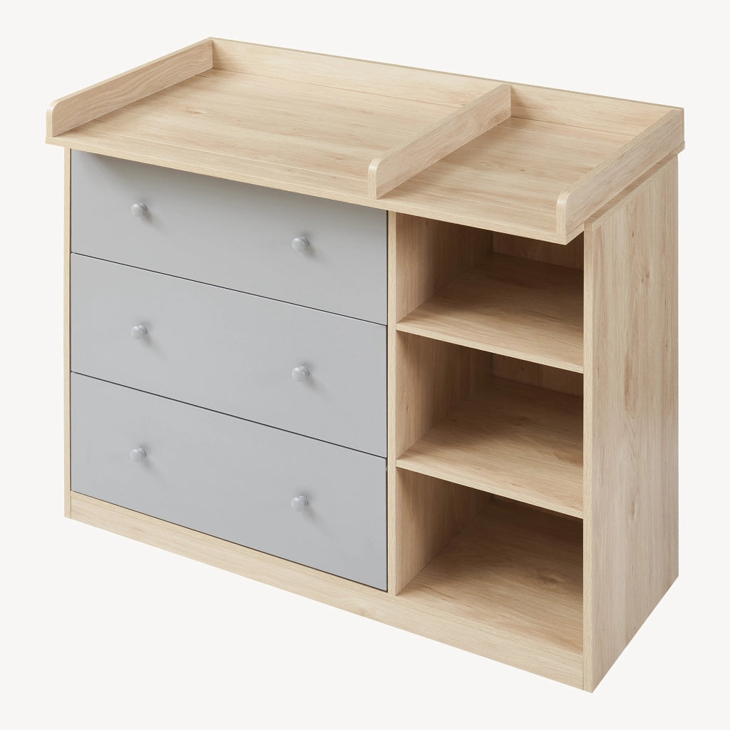 Cassettiera Beldinupp con Piano Fasciatoio Rimovibile 93 x 110 x 55 cm - Effetto Rovere / Grigio [en.casa]