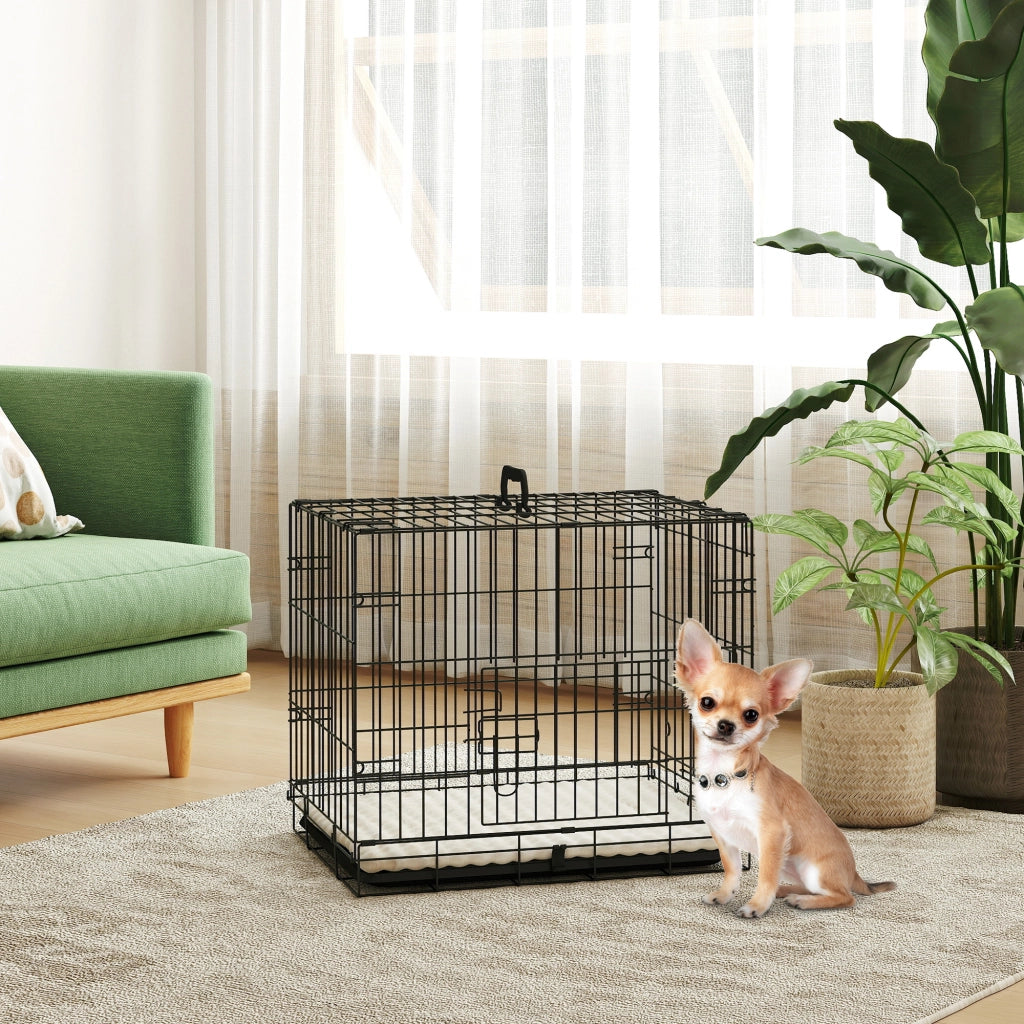 Gabbia per Cani Pieghevole con Cuscini Grigio e Nero ¨C zephmum ¨C 60x45x50 cm