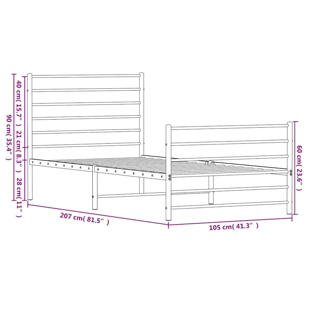 Giroletto con Testiera e Pediera Metallo Bianco 100x200 cm 352381