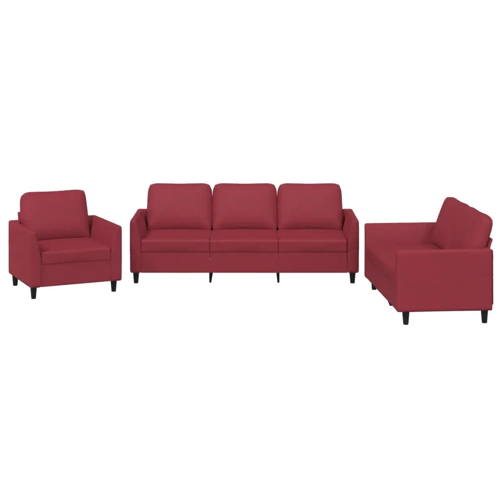 Set di Divani 3 pz con Cuscini Rosso Vino in Similpelle 3201743