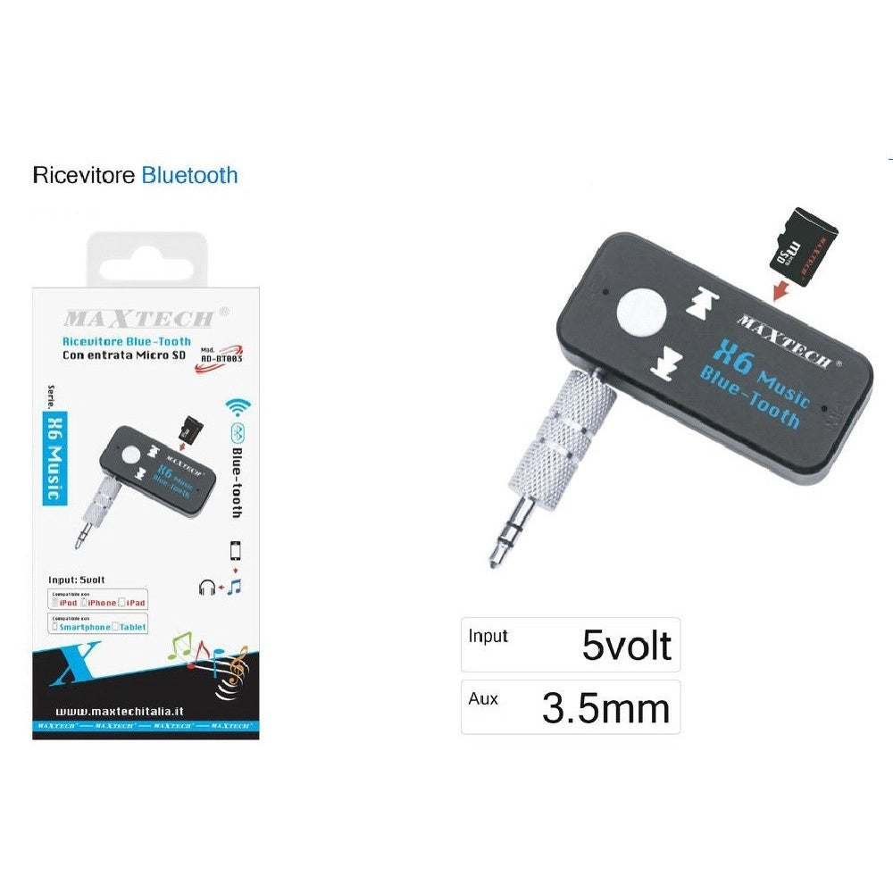 Trade Shop - Ricevitore Bluetooth Adattatore Audio Portatile Microfono Incorporato Maxtech Ad-bt003 -