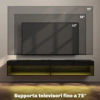 Mobile Porta TV fino 75" Sospeso con Luci LED 16 Colori e Telecomando, 180x40x30cm, Nero