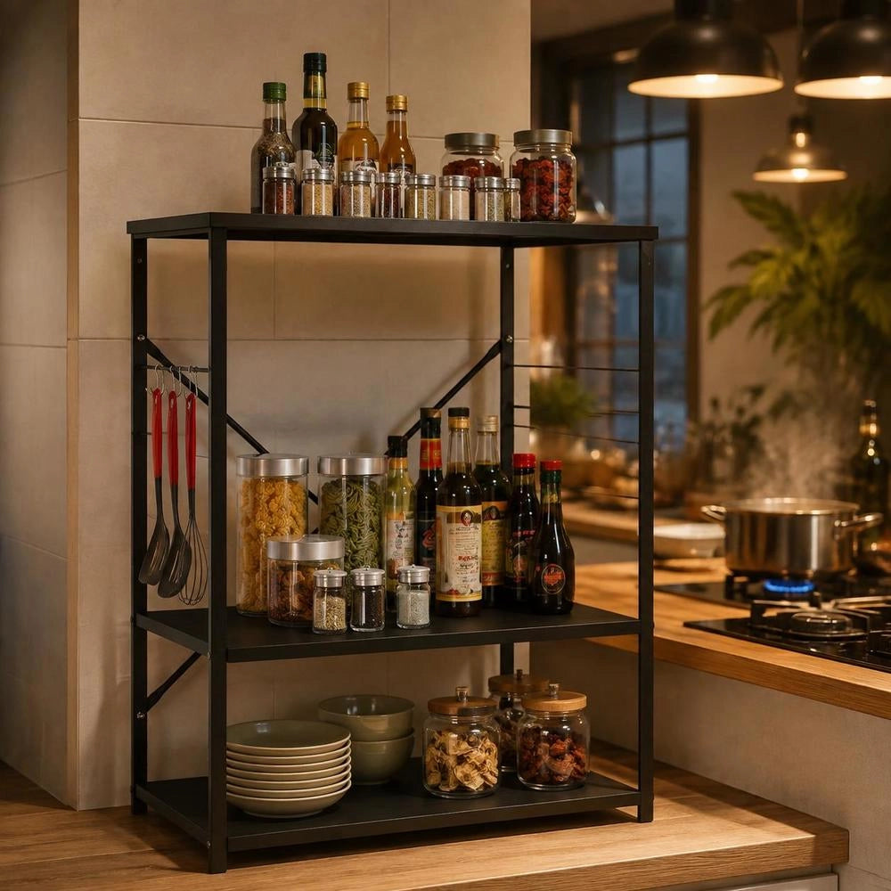 Microwave Shelf, Black, 60x39.6x79.5 Cm, Wood-based Material