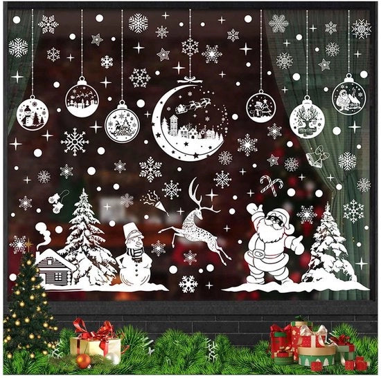 Decorazioni per finestre di Natale - Stickers per finestre riutilizzabili - Doppia faccia - Decorazioni per finestre bianche - PVC ecosostenibile - Adatto per la festa di Natale