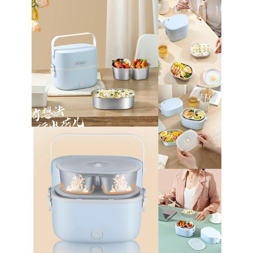 Trade Shop - Porta Pranzo Lunch Box Scaldavivande Elettrico Portatile Con Doppio Scomparto In Acciaio -