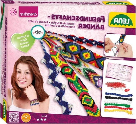 Set di amicizia per bambini con filo in 6 colori - completo con set di perle extra - set di bracciali con istruzioni - per bambini a partire dai 6 anni - con guida per la realizzazione di bracciali tramite filato.