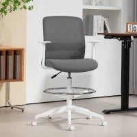 Sedia da Ufficio Girevole in Rete con Poggiapiedi, Supporto Lombare, Schienale e Altezza Regolabile 61,5x57,5x107-121 cm Grigio