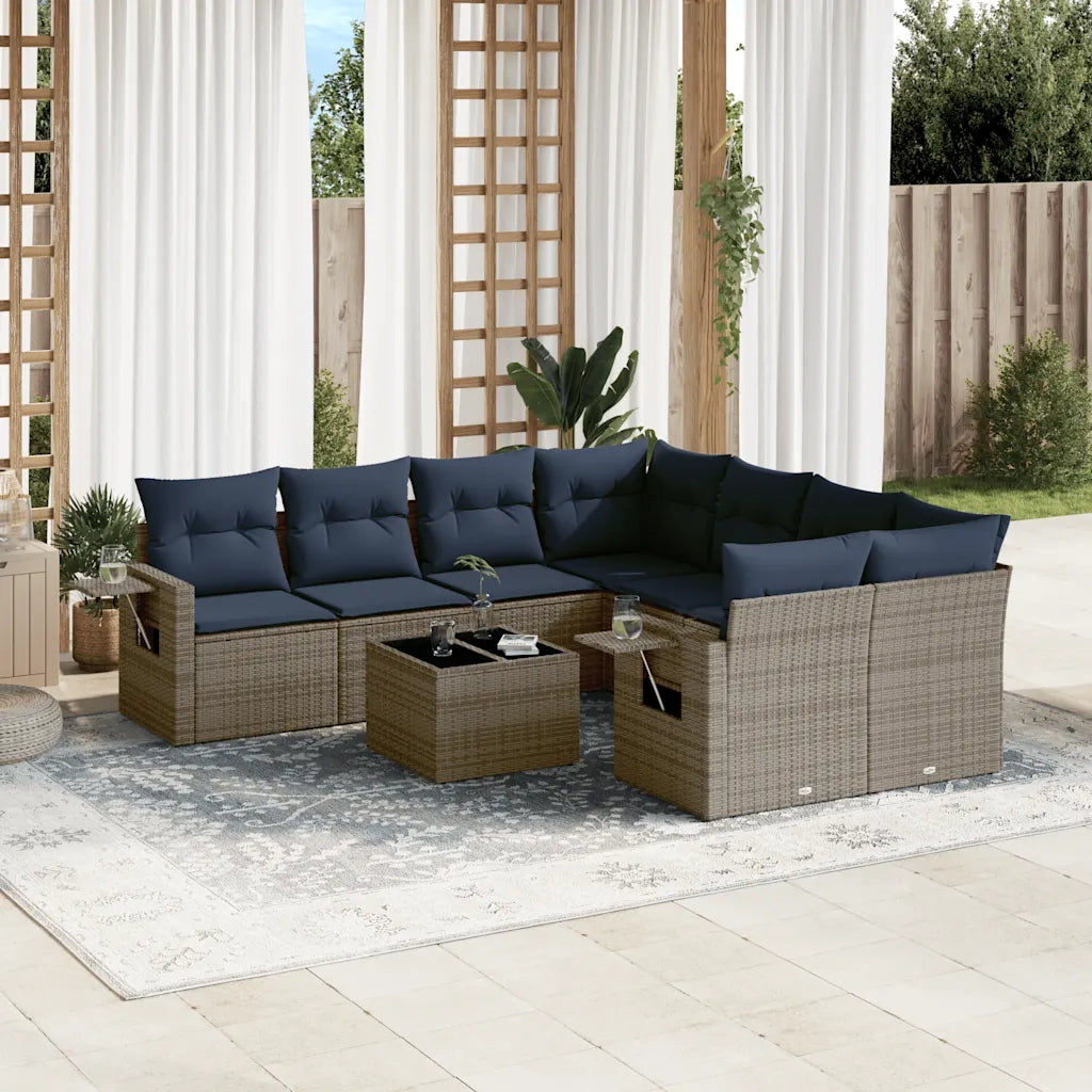 Set Divani da Giardino 9 pz con Cuscini Grigio in Polyrattan 3219960