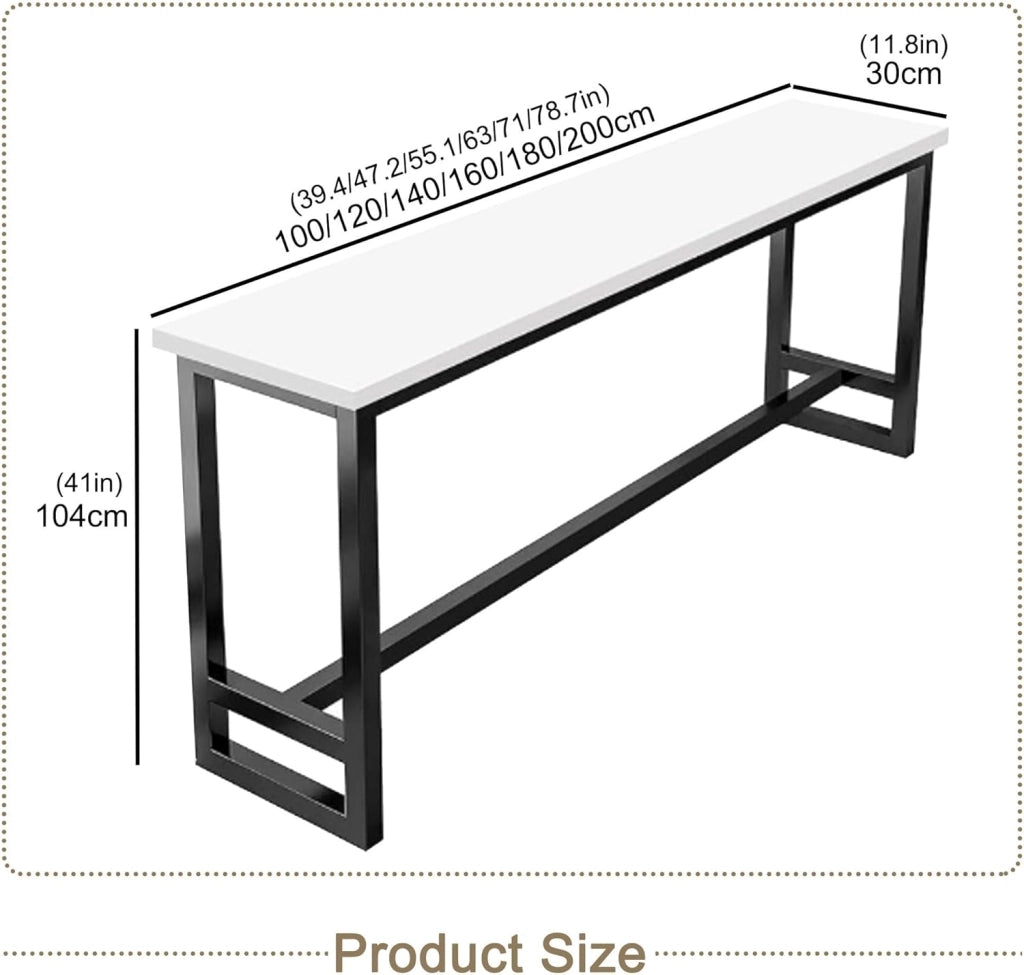 Tavolo Alto Bancone Bar Tavolo Cucina Tavolino Alto e Stretto da Balcone Salvaspazio con Telaio in Metallo per Soggiorno e Sala Da Pranzo Bar Ristorante(White(single),71x15.8x41in)