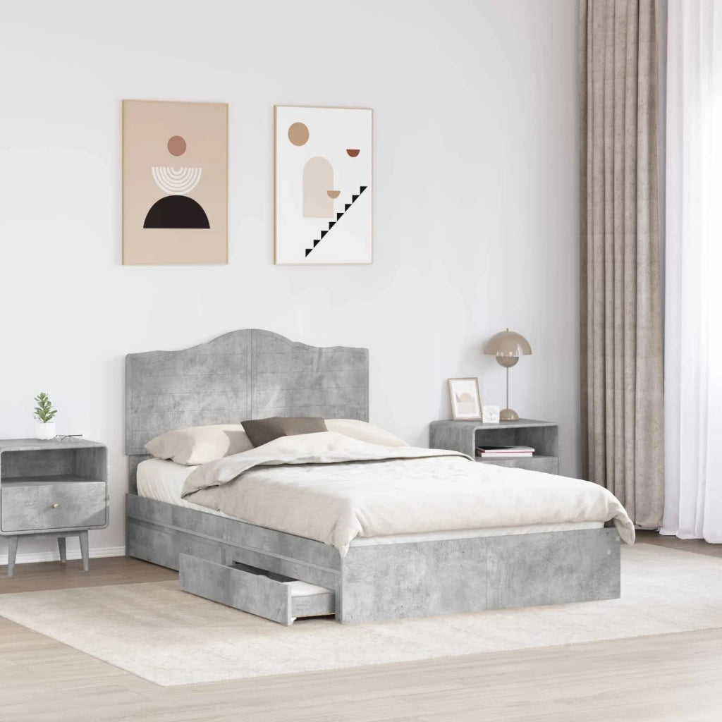 Letto con Contenitore con testiera Grigio cemento 135 x 190 cm 3413516