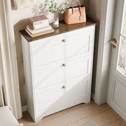 Scarpiera 87x26x120 cm con 3 ribalte e ripiano superiore in MDF bianco