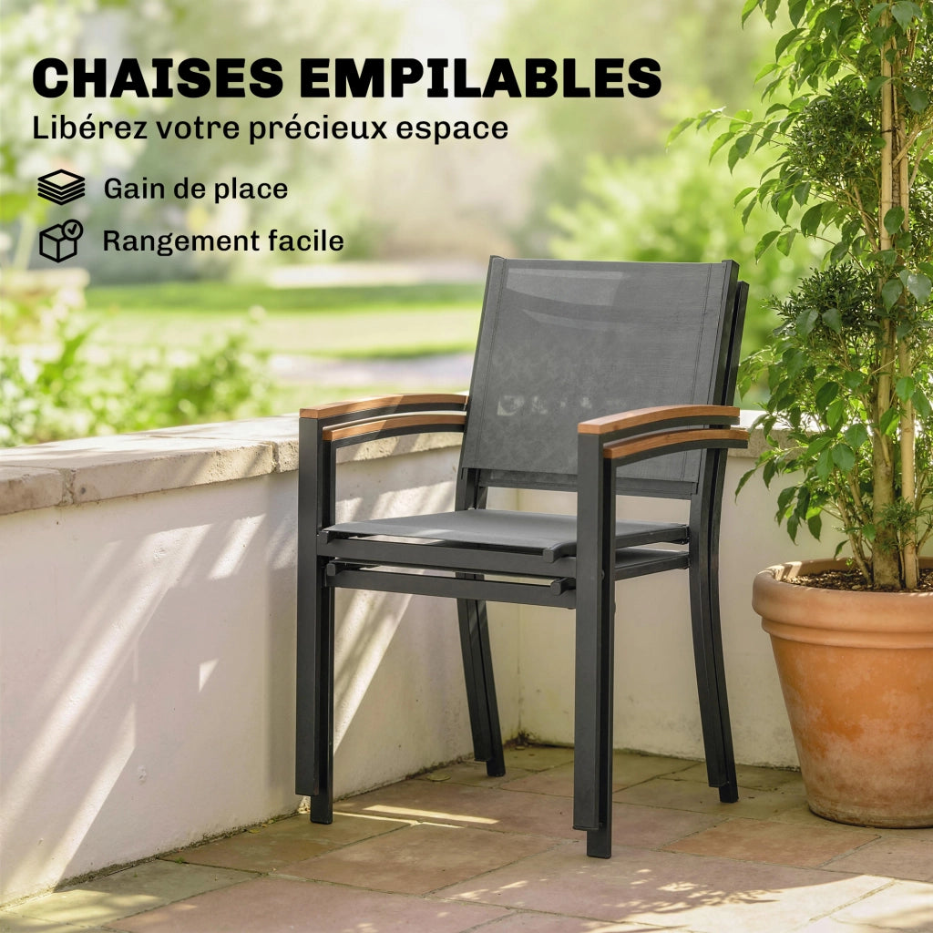 Sede da giardino impilabile ¨C zephmum ¨C grigio, metallo e tessuto, 56x62x89 cm