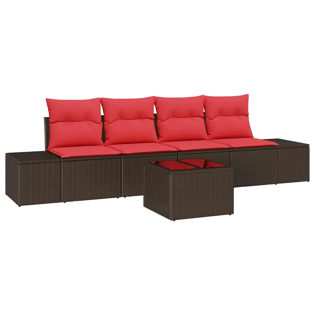 Set di divani con cuscino 5 pcs Marrone polyrattan