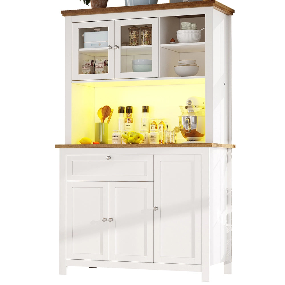 Armadio da cucina alto - Xylo - 104??40??180 cm - Bianco - Vetrina, illuminazione LED, colori variabili, ripiani regolabili