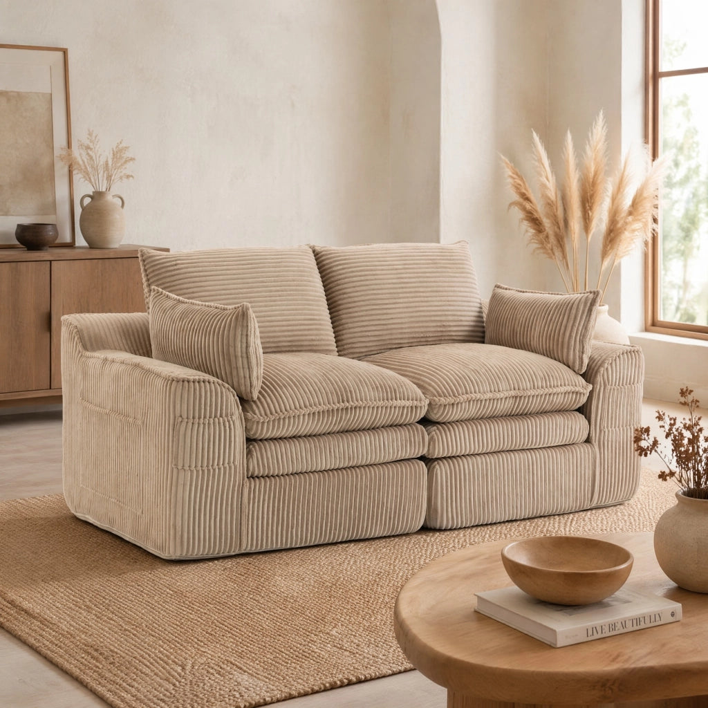SOFÀ 2 POSTI 191x94x85 cm in corduroy kaki con cuscini