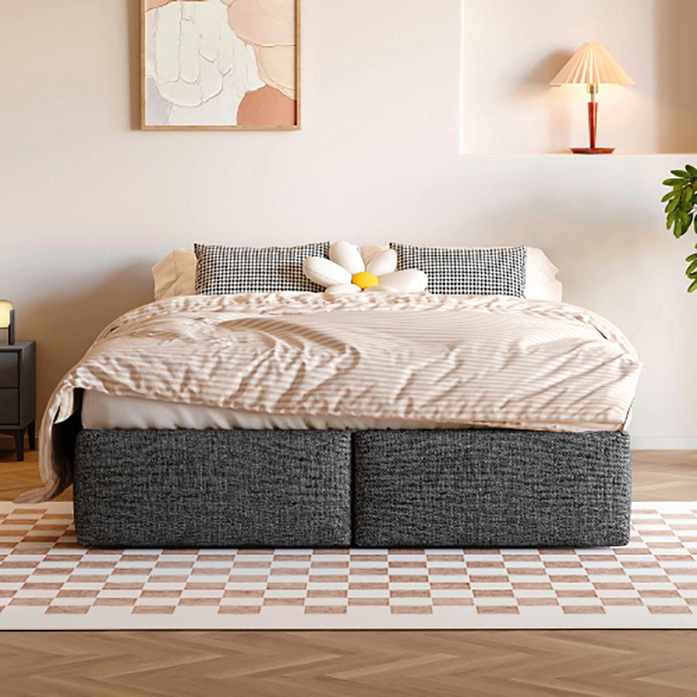 Letto a cassone imbottito - Xylo - 140x200 cm - Grigio - 2 cassetti