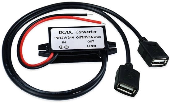 Convertitore di tensione USB 12V a 5V DC - Adattatore di potenza impermeabile - Nero - Dual USB - Ideale per GPS, camera e MP3