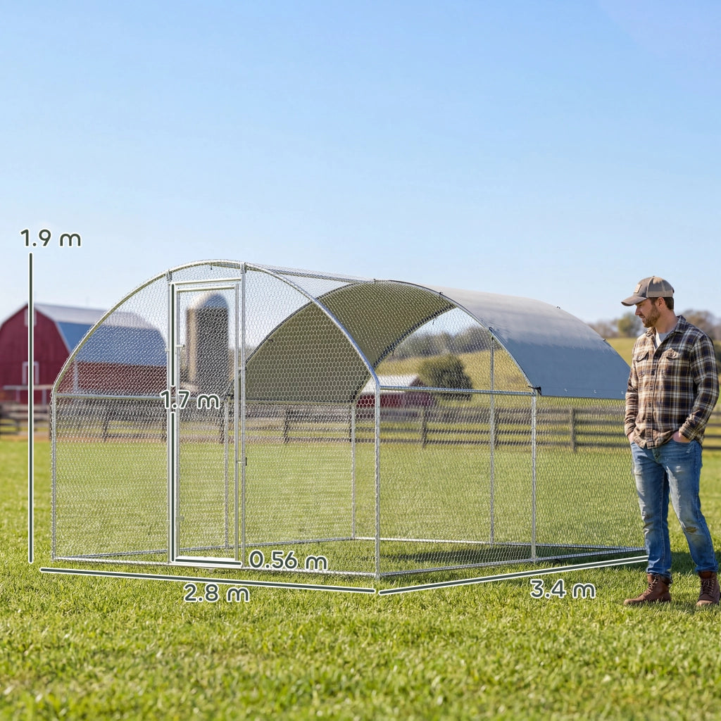 Pollaio per Galline da Giardino ¨C zephmum ¨C Acciaio Zincato Argento 2.8x3.4x1.9 m