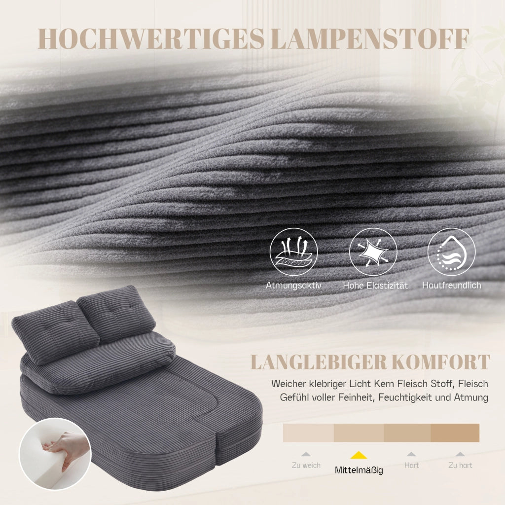 Poltrona letto 2 in 1 con braccioli rimovibili, schienale alto e doppio portabicchieri in velluto a coste grigio scuro