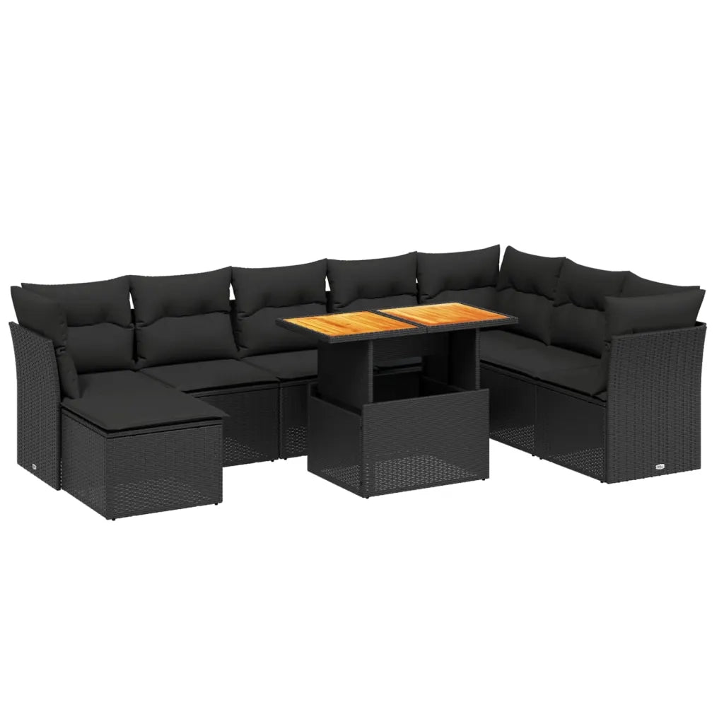 Set Divani da Giardino 9 pz con Cuscini Nero in Polyrattan 3270971