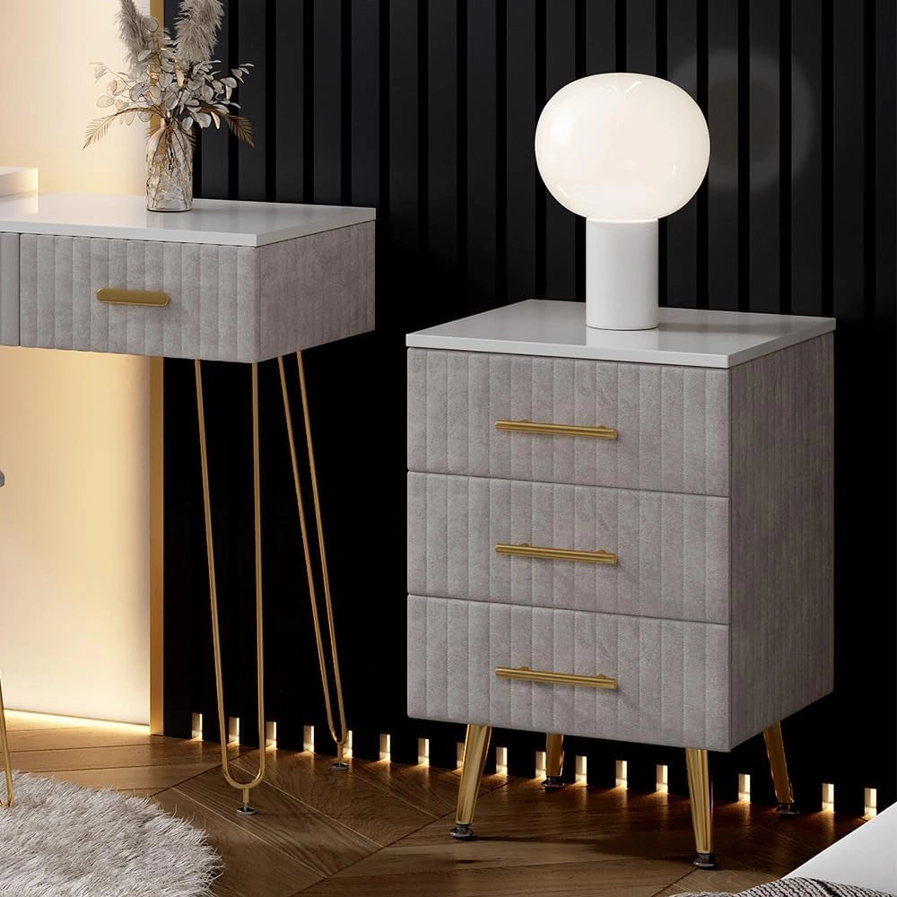 Comodino Velia, Grigio, 41 x 62 cm Set di 2