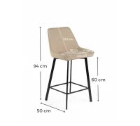 E-STYLO Sgabello da cucina in tessuto beige con gambe nere, imbottito con poggiapiedi, 50cm X 44cm H. 94cm.