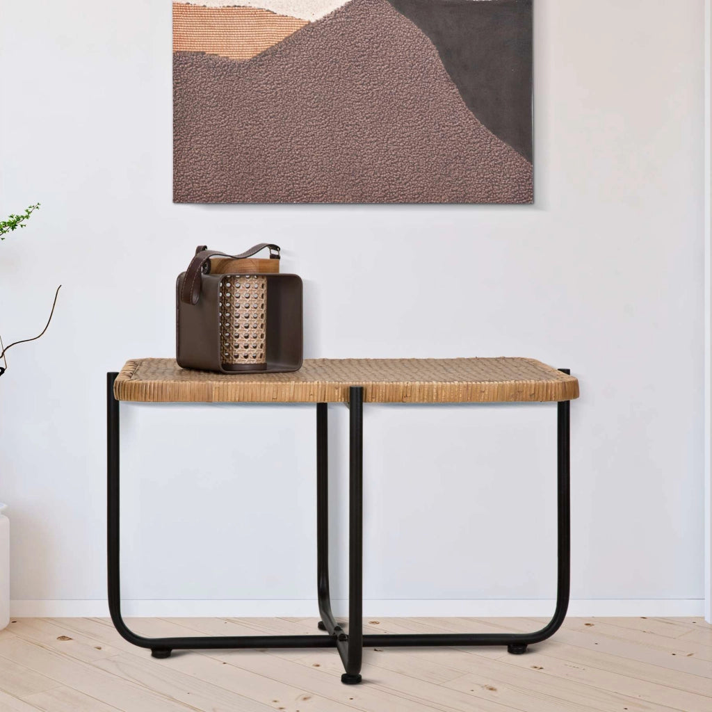 Fali, Tavolino da Salotto Effetto Rattan, 75x55x47h cm Marrone