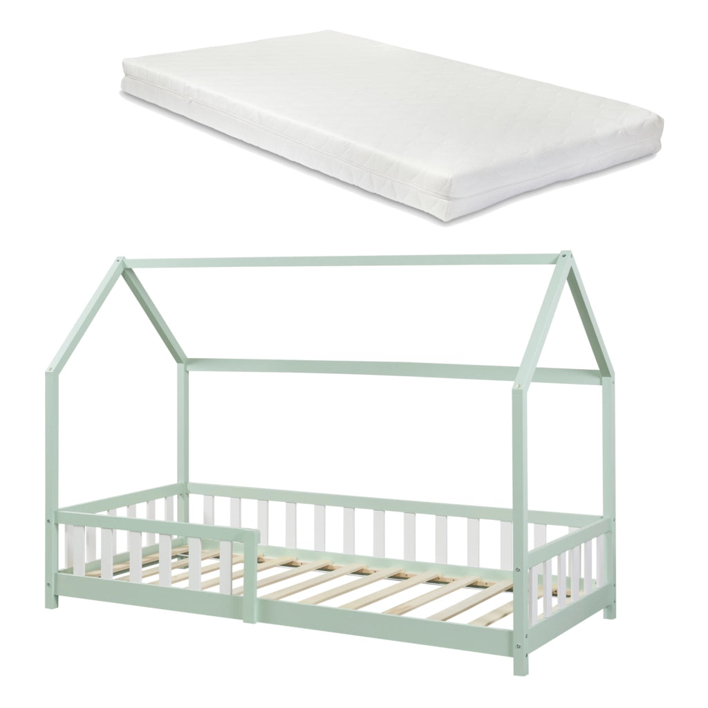 Letto Singolo Hesel per Cameretta Forma di Casetta con Materasso 90 x 200 cm Menta Verde [en.casa]
