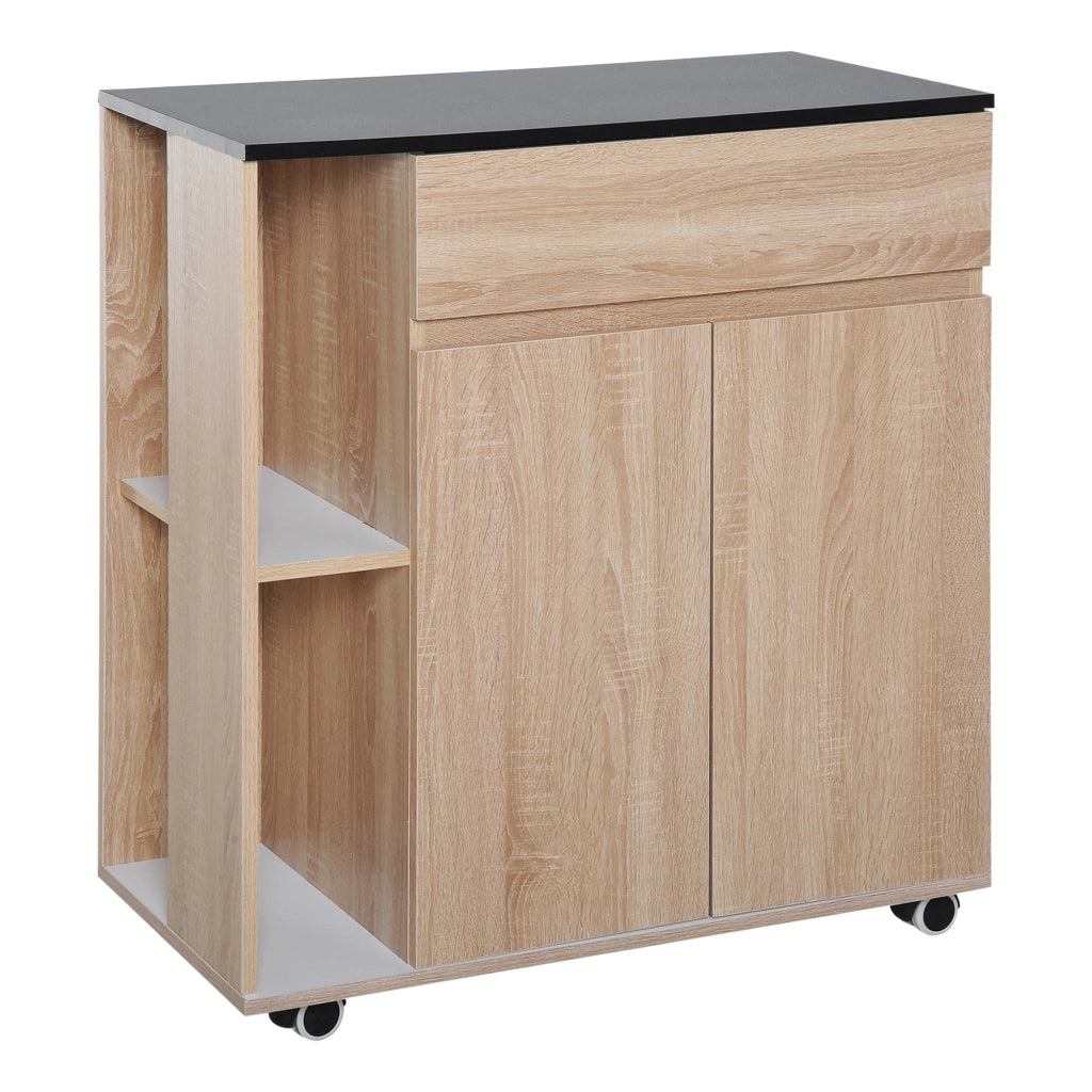 Mobiletto da Cucina con Cassetti e Ruote in Legno Rovere nero 78x39.5x88.5 cm