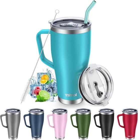 Bicchierino per caffè isolato 800 ml con manico di canna e coperchi - bicchiere per caffè in acciaio inossidabile con modello di canna