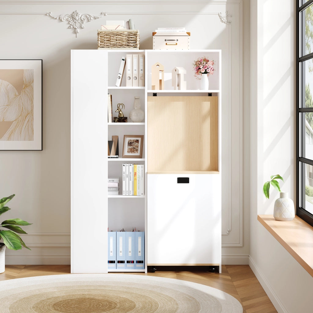 SCRIVANIA pieghevole 104,5x30,5x160 cm bianco MDF con libreria, presa EU e USB