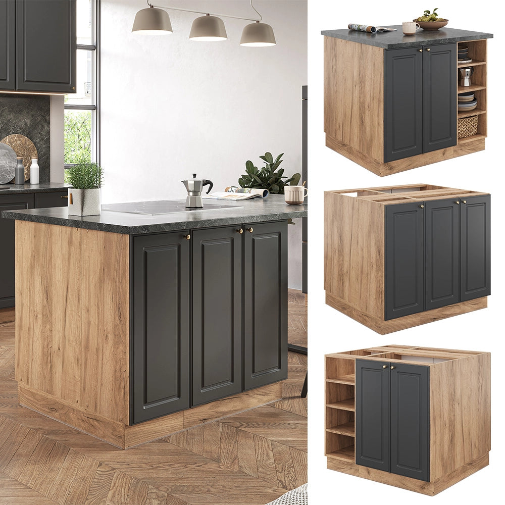 Isola cucina Fame-Line Antracite-oro/Rovere dorato 90 cm senza piano di lavoro Vicco