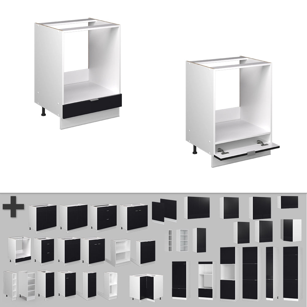 Mobile per forno da incasso Fame-Line Nero rigato/Bianco 60 cm senza piano di lavoro Vicco