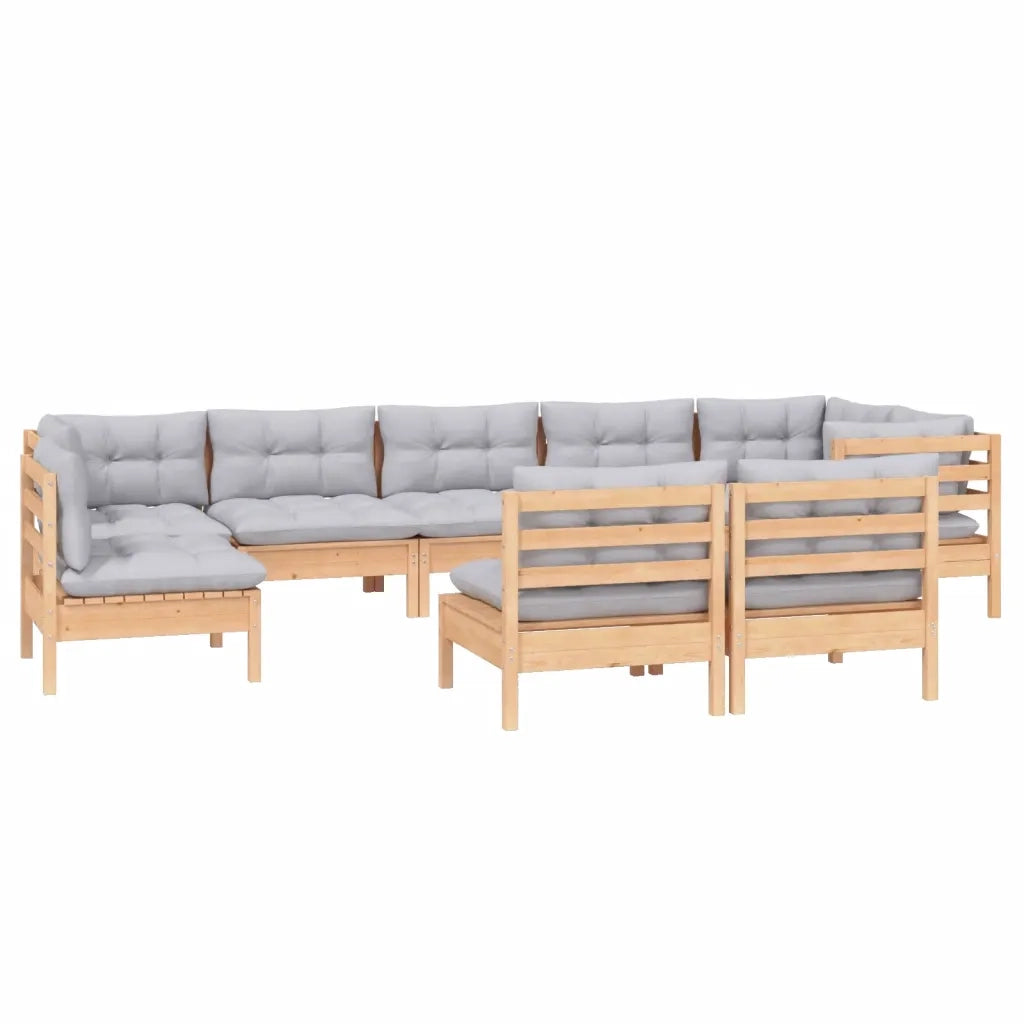Set Divani da Giardino 9 pz con Cuscini Grigi Massello di Pino cod mxl 39237