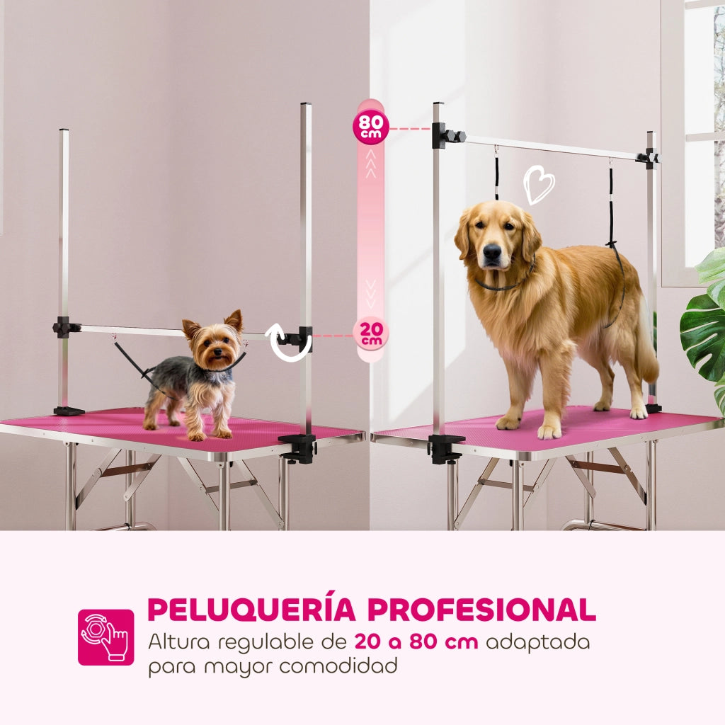 Tavolo da toelettatura canina pieghevole con cesto in metallo ¨C Minimal ¨C 107x60x164 cm rosa