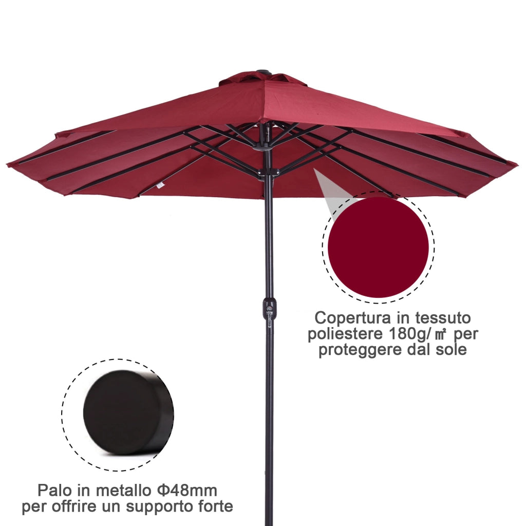 Ombrellone da Giardino Doppio ¨C zephmum ¨C Acciaio, Poliestere, 455x265x238cm, Rosso