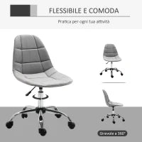 Sedia Girevole , Design Ergonomico e Regolabile Senza Braccioli, Grigio, 59x59x81-91cm