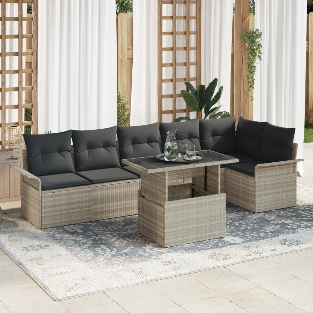 Set di Divani da Giardino a 7 Pezzi con Cuscini Rattan Polimerico Grigio Chiaro