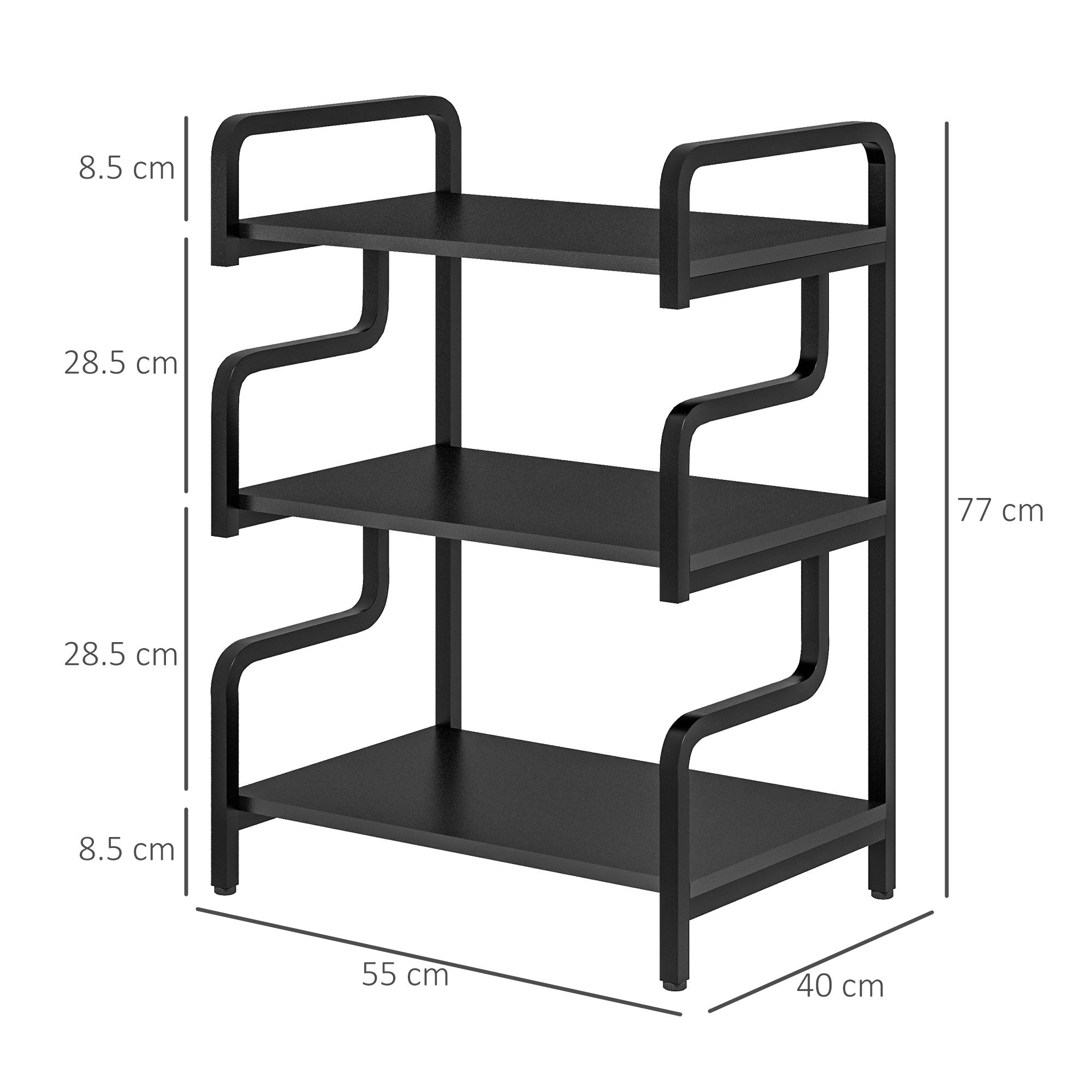 Supporto per Stampante Industriale 55x40x77 cm a 3 Livelli in Metallo e Truciolato Nero