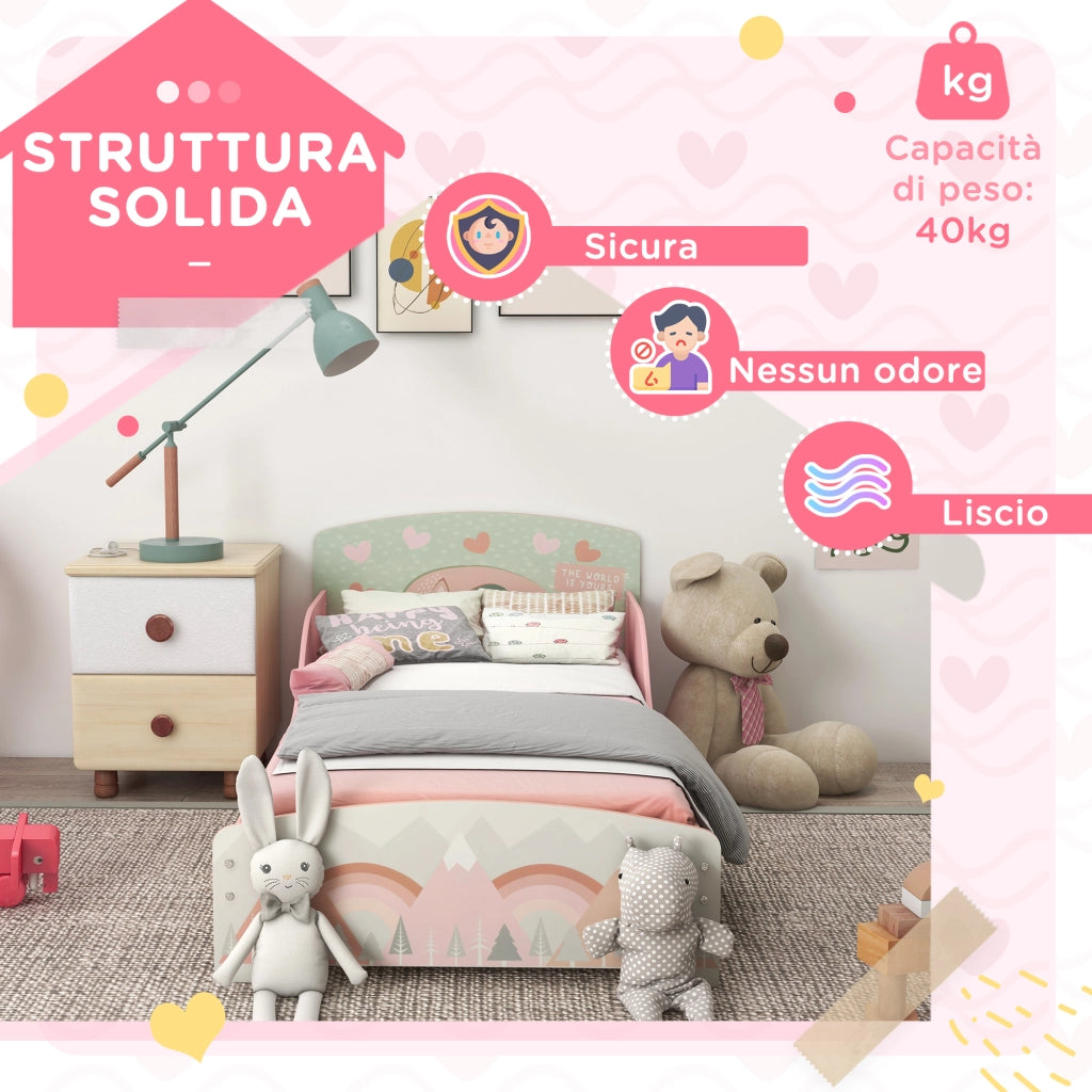 Struttura Letto Singolo per Bambini 140x70 cm con Bordi Rialzati e Doghe in MDF Rosa
