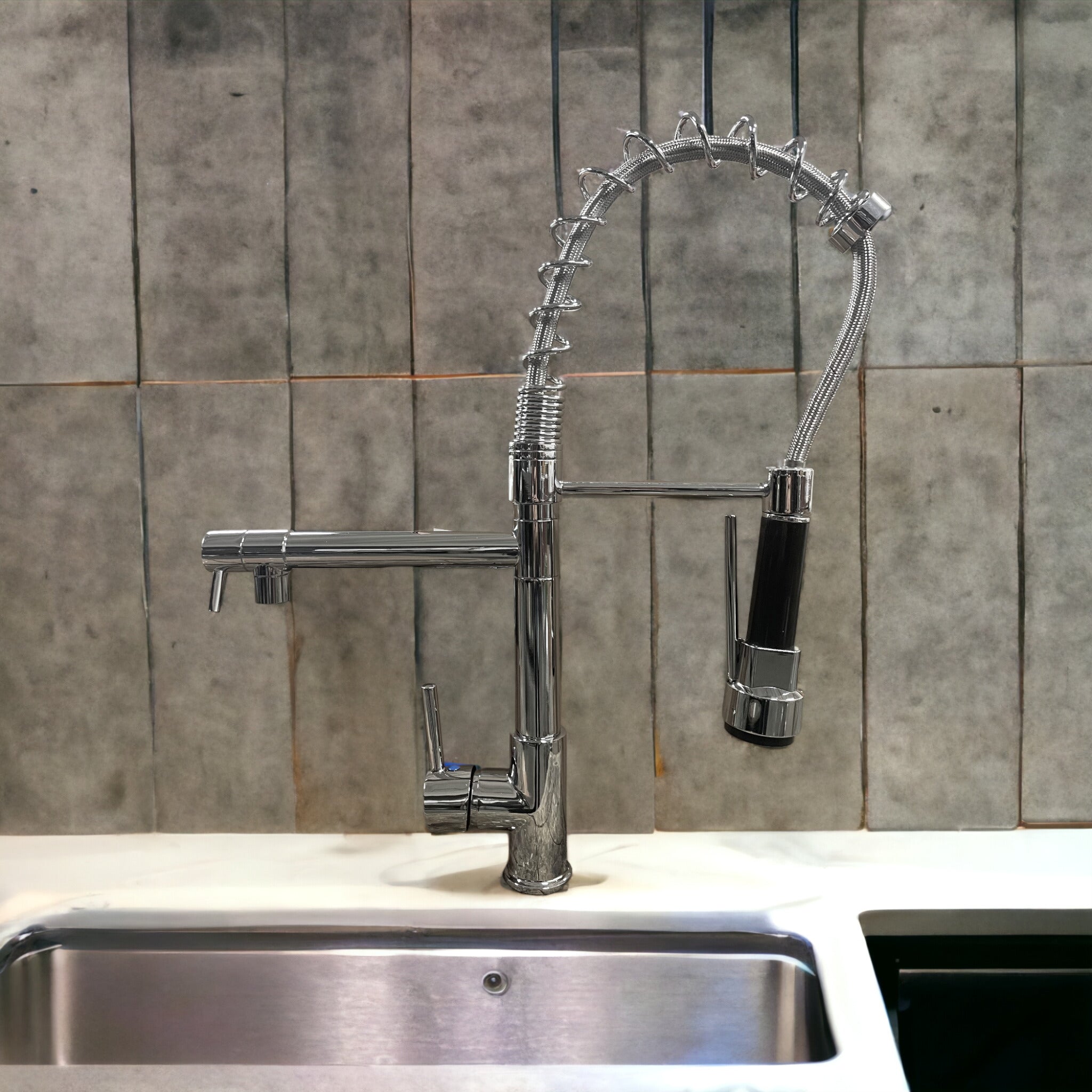 Miscelatore Cucina Alta Pressione Rubinetto con Doccetta Estraibile Monocomando Ottone Cromo